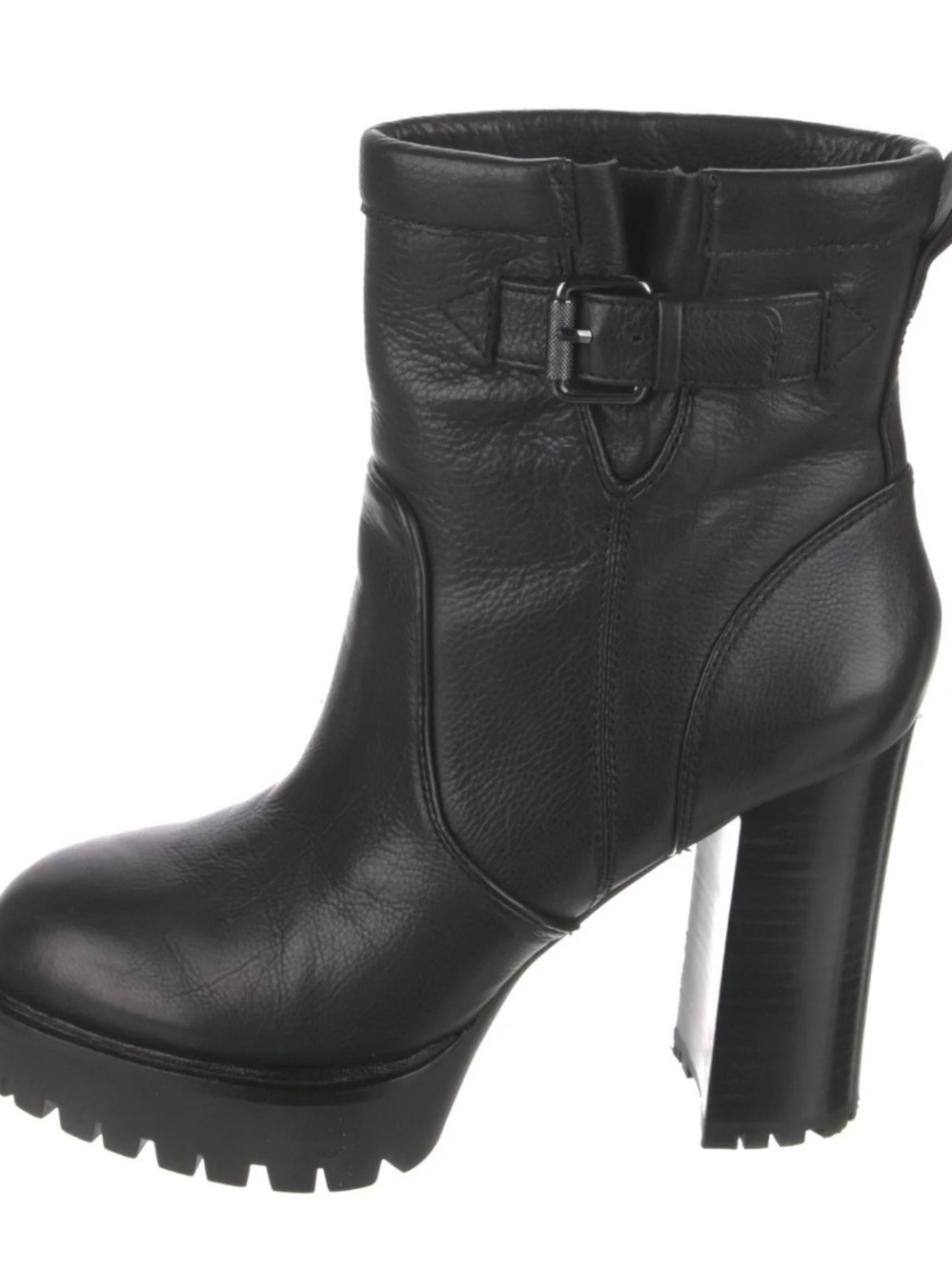 Veronica Beard Black Leather Platform Buckle Ankle Boots Size 9 Water Repellant